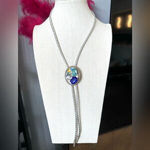 Silver Bejeweled Bolo Necklace